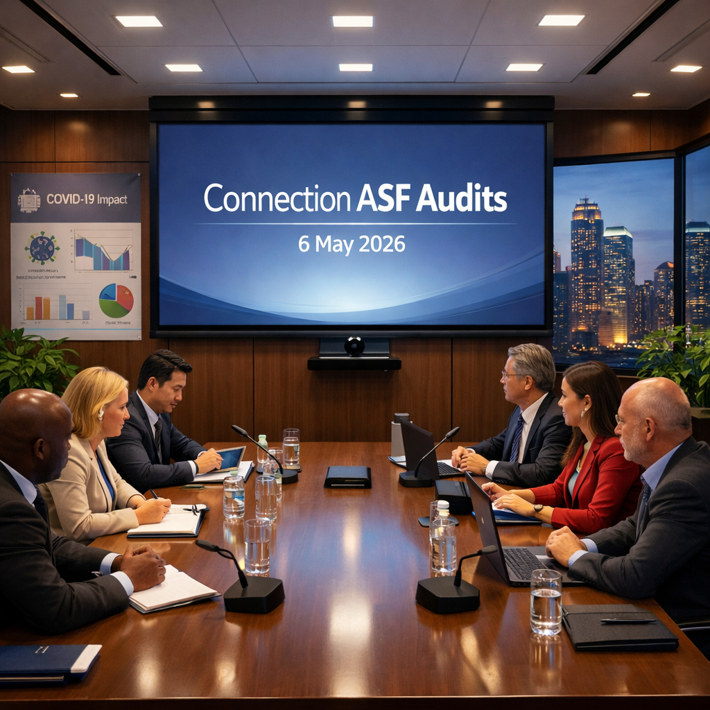 Modern Conference Room with Digital Infographics and Cityscape
